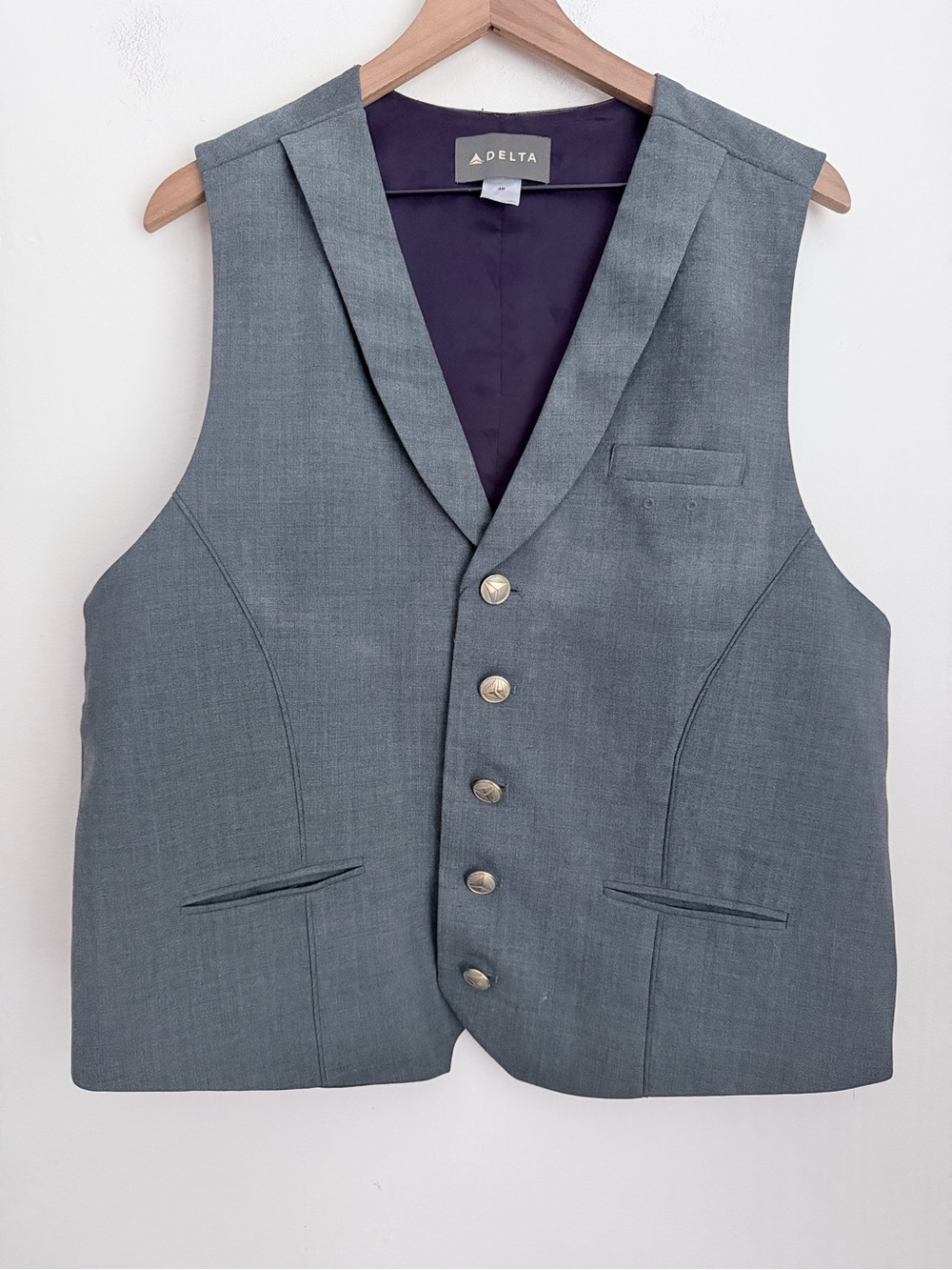 Delta Airlines Flight Attendant Vest Uniform Grey men wool blend 46